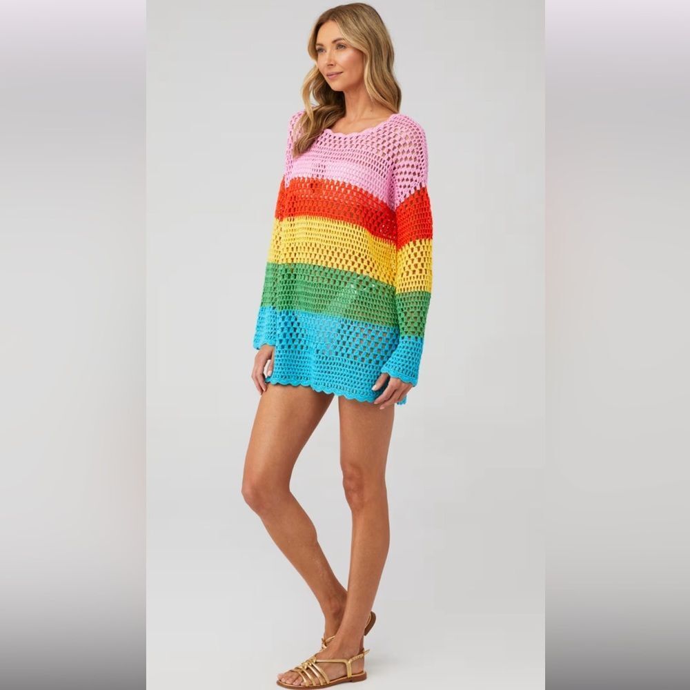 Show Me Your Mumu Women's Paula Colorful Color-block Crochet Pullover Size Small - Picture 2 of 8
